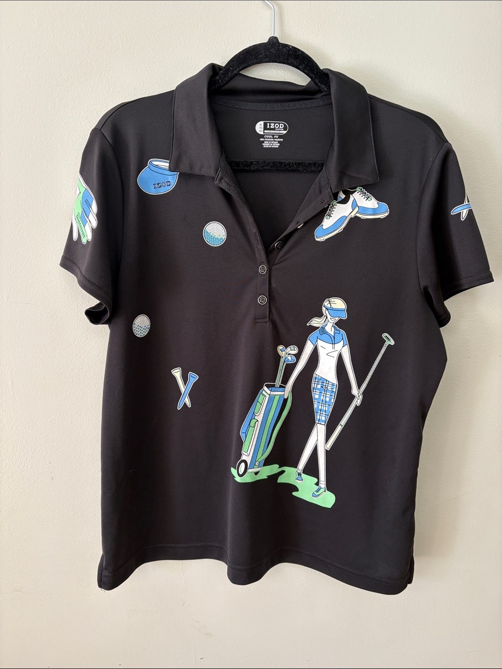 Izod Black Girls' Golf Polo with Blue & Green Graphic Accents